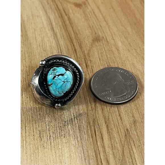 Vintage Blue Turquoise Leaf Ring, Sterling Silver Native American Ring Sz 5.5 - Picture 4 of 10